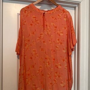 Coral Floral Top with Keyhole